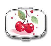Pilulier portable à 2 compartiments avec imprimé cerise mignon - Pilulier de voyage pour sac à main, médicaments quotidiens, vitamines, huile de poisson