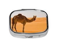 Pilulier portable à 2 compartiments avec imprimé chameau sable désert pour l'extérieur et les voyages
