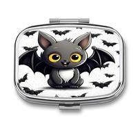 Pilulier portable à 2 compartiments avec imprimé chauve-souris mignonne - Pilulier de voyage pour sac à main, médicaments quotidiens, vitamines, huile de poisson