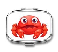 Pilulier portable à 2 compartiments avec imprimé crabe rouge mignon - Pilulier de voyage pour sac à main - Boîte à vitamines - Boîte à huile de poisson