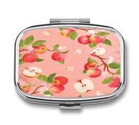 Pilulier portable à 2 compartiments avec imprimé fruits - Organiseur de médicaments carré en métal - Petit étui hebdomadaire avec miroir - Porte-vitamines élégant pour sac à main, poche de voyage