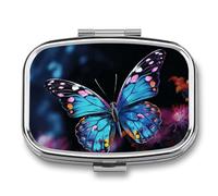 Pilulier portable à 2 compartiments avec imprimé papillon charmant - Pilulier de voyage pour sac à main, médicaments quotidiens, vitamines, huile de poisson