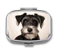 Pilulier portable à 2 compartiments avec imprimé schnauzer mignon - Pilulier de voyage pour poche, sac à main, boîte à vitamines, huile de poisson