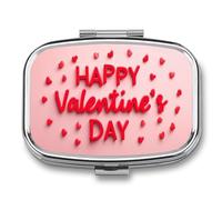 Pilulier portable à 2 compartiments avec inscription « Happy Valentine's Day » en lettres rouges audacieuses