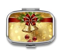 Pilulier portable à 2 compartiments avec inscription « Merry Christmas » - Pilulier carré pour poche, sac à main, récipient à médicaments quotidien pour contenir des vitamines, de l'huile de poisson -