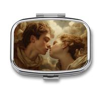 Pilulier portable à 2 compartiments avec inscription « Young Man and Woman Falling in Love »