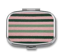 Pilulier portable à 2 compartiments avec lignes verticales parallèles rose clair et vert foncé pour sac à main