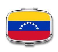 Pilulier portable à 2 compartiments avec miroir - Motif drapeau du Venezuela - Mini organiseur de médicaments en métal pour vitamines, huile de poisson