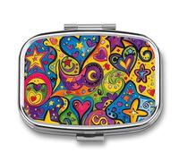 Pilulier portable à 2 compartiments avec miroir - Motif graffiti coloré - Mini organiseur de médicaments en métal pour vitamines, huile de poisson