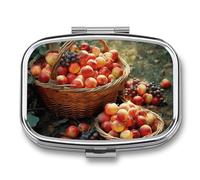 Pilulier portable à 2 compartiments avec miroir pour la récolte de fruits, sac à main, voyage, mini organisateur de médicaments en métal pour vitamines, huile de poisson
