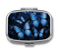 Pilulier portable à 2 compartiments avec miroir pour sac à main, voyage, mini organiseur de médicaments en métal pour vitamines, huile de poisson Bleu foncé