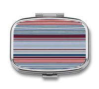 Pilulier portable à 2 compartiments avec miroir pour sac à main, voyage, rouge et rayures blanches et grises