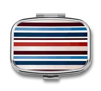 Pilulier portable à 2 compartiments avec miroir pour sac à main, voyage, rouge et rayures blanches et grises