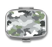 Pilulier portable à 2 compartiments avec motif camouflage militaire, vert, gris, blanc