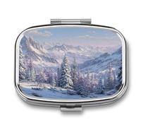Pilulier portable à 2 compartiments avec motif de pins, arbres et collines - Pour sac à main