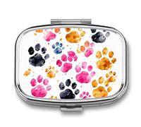 Pilulier portable à 2 compartiments avec motif empreintes de pattes de chien colorées - Organiseur de voyage pour sac à main - Boîte à vitamines, huile de poisson