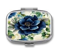 Pilulier portable à 2 compartiments avec motif feuilles d'eucalyptus - Organiseur de médicaments carré en métal - Avec miroir - Élégant support de vitamines pour sac à main, poche de voyage