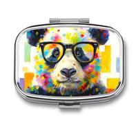 Pilulier portable à 2 compartiments avec motif panda mignon portant des lunettes