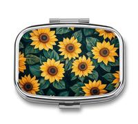 Pilulier portable à 2 compartiments avec tournesol et feuilles vertes