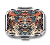 Pilulier portable à 2 compartiments de style asiatique avec miroir pour sac à main, voyage, mini organisateur de médicaments en métal pour vitamines, huile de poisson