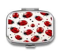 Pilulier portable à 2 compartiments en forme de coccinelle rouge - Organiseur de médicaments carré en métal avec miroir - Élégant support de vitamines pour sac à main, poche de voyage