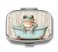 Pilulier portable à 2 compartiments en forme de grenouille assise dans une baignoire