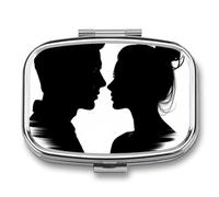 Pilulier portable à 2 compartiments en forme de silhouette de couple - Pilulier carré pour poche, sac à main, récipient à médicaments quotidien pour contenir des vitamines, de l'huile de poisson -