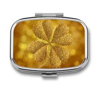 Pilulier portable à 2 compartiments en forme de trèfle à quatre feuilles avec étoiles dorées et scintillantes