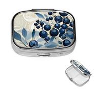 Pilulier portable à 2 compartiments en métal - Joli pilulier de voyage - Champs de myrtilles - Organiseur de vitamines pour sac à main, poche, cadeau de voyage