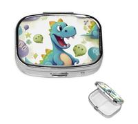 Pilulier portable à 2 compartiments en métal - Joli pilulier de voyage - Dinosaure mignon - Organiseur de vitamines pour sac à main, poche, cadeau de voyage