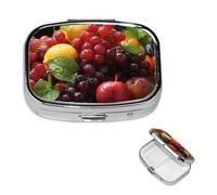 Pilulier portable à 2 compartiments en métal - Joli pilulier de voyage - Fruits frais - Organiseur de vitamines pour sac à main, poche, cadeau de voyage