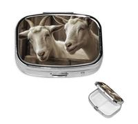 Pilulier portable à 2 compartiments en métal - Joli pilulier de voyage - Motif chèvre blanche - Organiseur de vitamines pour sac à main, poche, cadeau de voyage