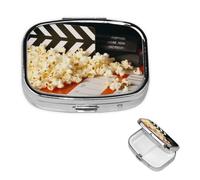 Pilulier portable à 2 compartiments en métal - Joli pilulier de voyage - Pour cinéma et pop-corn - Organisateur de vitamines pour sac à main, poche, cadeau de voyage