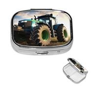 Pilulier portable à 2 compartiments en métal - Joli pilulier de voyage - Tracteur agricole - Organiseur de vitamines pour sac à main, poche, cadeau de voyage