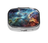 Pilulier portable à 2 compartiments en métal - Motif univers galaxie - Organisateur de vitamines pour sac à main, poche, cadeau de voyage