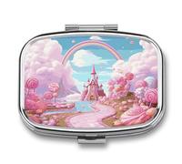 Pilulier portable à 2 compartiments - Imprimé Candy Land - Pilulier de voyage pour poche - Médecine quotidienne - Boîte à vitamines - Boîte à huile de poisson