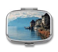 Pilulier portable à 2 compartiments - Lac Léman Suisse - Pilulier de poche - Organiseur de médicaments et de vitamines pour homme et femme