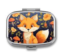 Pilulier portable à 2 compartiments - Motif animal mignon - Fleur de renard - Pilulier de voyage pour poche, sac à main, boîte à vitamines, huile de poisson