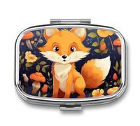 Pilulier portable à 2 compartiments - Motif animal mignon - Motif renard - Pour poche, sac à main, médicaments quotidiens - Pour contenir des vitamines, de l'huile de poisson - Cadeau de voyage