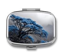 Pilulier portable à 2 compartiments Motif arbres anciens avec feuilles bleues