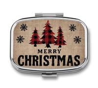 Pilulier portable à 2 compartiments Motif arbres de Noël Noir/rouge