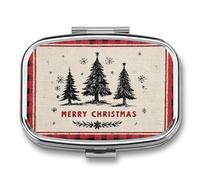 Pilulier portable à 2 compartiments Motif arbres de Noël Rouge/noir