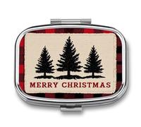 Pilulier portable à 2 compartiments Motif arbres Rouge/noir