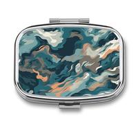 Pilulier portable à 2 compartiments, motif camouflage bleu, avec miroir pour poche, sac à main, voyage, mini organisateur de médicaments en métal pour vitamines, huile de poisson