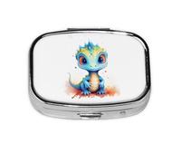 Pilulier portable à 2 compartiments - Motif dinosaure mignon - Petit pilulier de voyage - Carré - Pour sac à main et poche