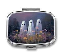 Pilulier portable à 2 compartiments Motif fleurs sauvages Trois fantômes