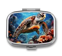 Pilulier portable à 2 compartiments, motif tortues de mer, peinture diamant, organiseur quotidien pour poche, sac à main, récipient à médicaments quotidien pour contenir des vitamines, de l'huile de
