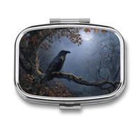 Pilulier portable à 2 compartiments Raven on The Branche of Oak Tree - Pilulier de voyage pour sac à main