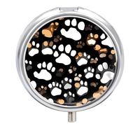 Pilulier portable à 3 compartiments avec empreintes de pattes de chien - Organiseur quotidien rond pour poche, sac à main, médicaments, vitamines, huile de poisson - Cadeau de voyage