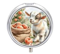 Pilulier portable à 3 compartiments en forme d'agneau sous le verger, organiseur de médicaments rond en métal, petit étui à médicaments hebdomadaire avec miroir élégant porte-vitamines pour sac à main